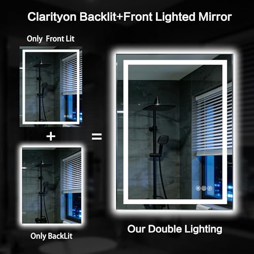 24x32 Inch LED Bathroom Mirror with Lights, Anti-Fog Wall Vanity Mirror - White, 3 Light Modes