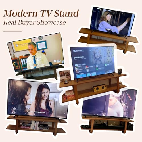 Tiita Walnut 55-Inch TV Stand for 65-Inch Flat Screens, Modern Media Console