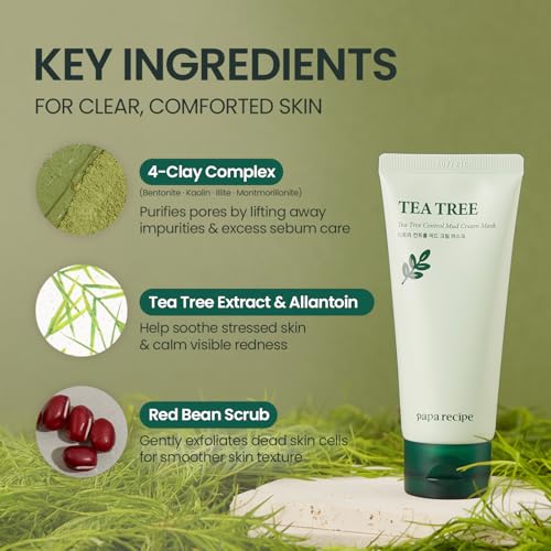 Papa Recipe Mud Cream Mask with Tea Tree - Pack of 2, Pore Purifying & Gentle Exfoliating for Sensitive Skin