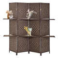 Brown 4-Panel Folding Room Divider with Shelves - 5.9ft Privacy Screen