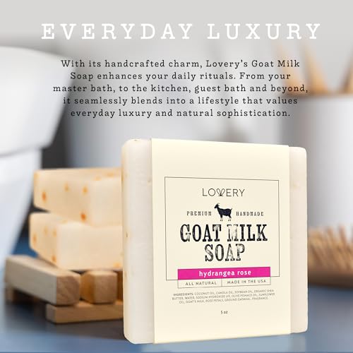 LOVERY (3-Pack Goat Milk Soap Handmade Made in USA with Organic Shea Butter - Hydrangea Rose Goats Milk Soap Bar - All Natural Soap Bar Made with Organic Goat Milk