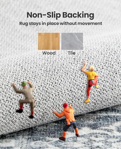 Amada 6x9 Blue Washable Area Rug for Dining Room - Vintage Pattern, Non-Slip