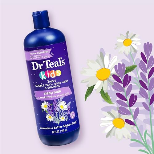 Dr Teal's Kids 3-in-1 Elderberry Bath: Bubble Bath, Body Wash & Shampoo, 20 fl oz. & Kids 3-in-1 Sleep Bath: Bubble Bath, Body Wash & Shampoo with Melatonin & Essential Oil, 20 fl oz (Pack of 3)