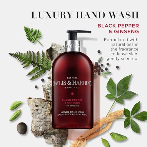 Liquid Hand Soap with Dispenser - Black Pepper & Ginseng 16.9oz/500ml (3-Pack)