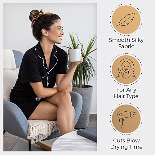 Leopard Microfiber Hair Towel Wrap & 2 Large Hair Ties Set - Anti-Frizz, Absorbent, Gentle for Wet Hair