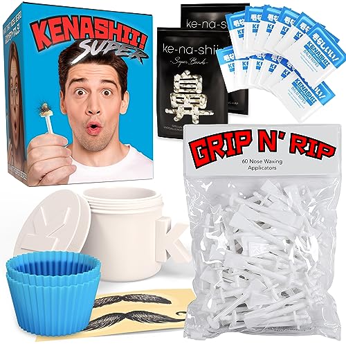 Kenashii Super BUNDLE Nose & Ear Hair Removal Kit | 100 g Wax, 84 Applicators | No Microwave Needed | Nasal Waxing For Men and Women | 12 Balm Wipes, Mustache Guards, Storage Bag