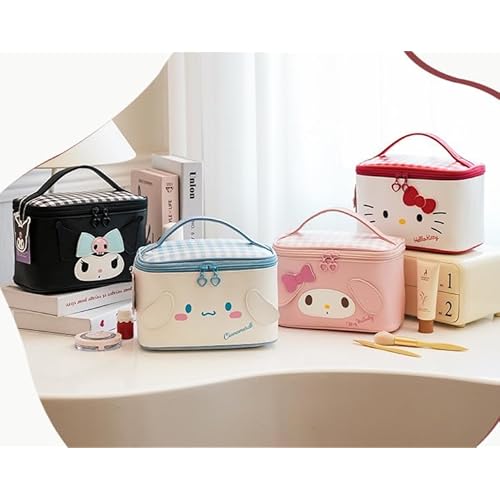 Kuromi PU Cosmetic Bag Makeup Pouch Travel Portable Vanity Case Organizer with Handle - Black