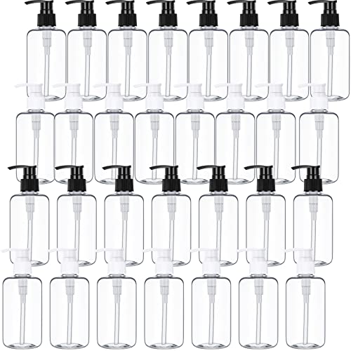 30 Pack 10 oz Plastic Pump Dispenser Bottles Clear Black & White