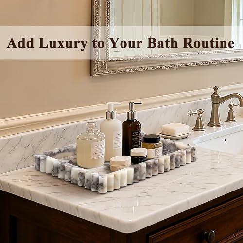 Marble Tray for Bathroom & Vanity - Calacatta Viola Purple, 11.8" x 8"