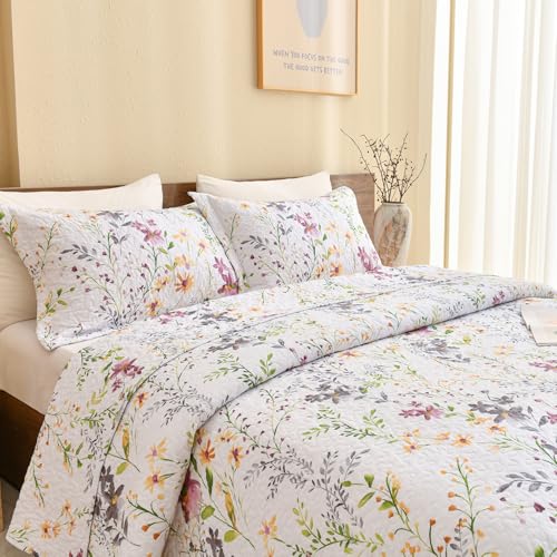 Sanracie Floral B Queen Size Cotton Quilt Set 90x98 - Summer Lightweight Bedding