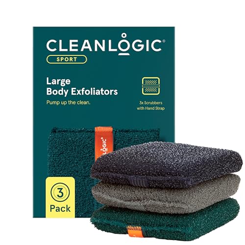 Cleanlogic Large Exfoliating Body Scrubber 3-Pack - Full-Body Loofahs for Shower