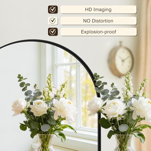 Arched Bathroom Vanity Mirror 40x30 Black - Over Sink Wall Mirror - Modern Design