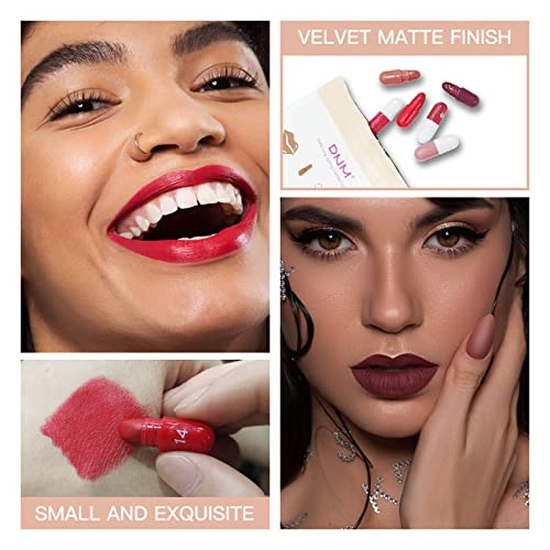 18 Colors Capsule Pills Lipstick Mini Lip-Stick Set, Long Lasting Mini Matte Lipstick Lip Stain Lip Tint - Labiales Mate 24 Horas Originales, Cute Dark Red Matte Lipsticks Set for Women