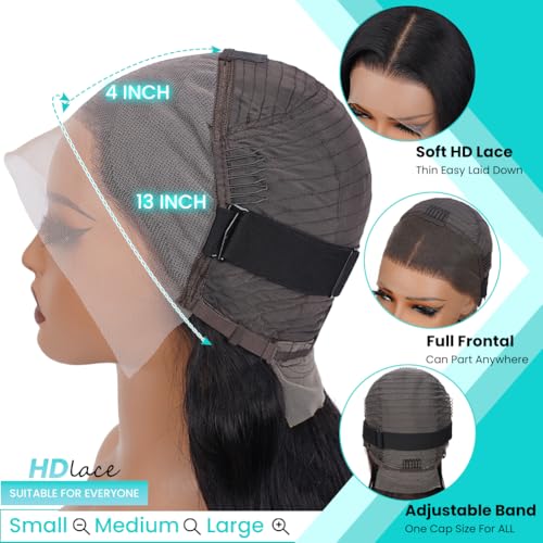 Natural Black 22 Inch Body Wave Lace Front Wig with HD Transparent Lace & Baby Hair - 180% Density