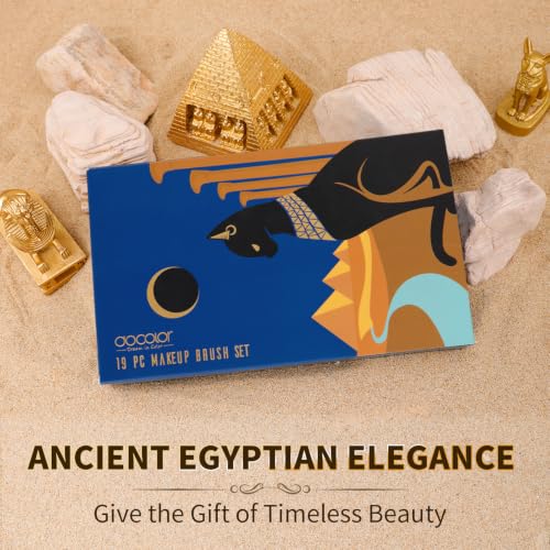 Docolor Makeup Brush Set 19 Pieces - Ancient Egyptian Luxe Design, Professional Quality