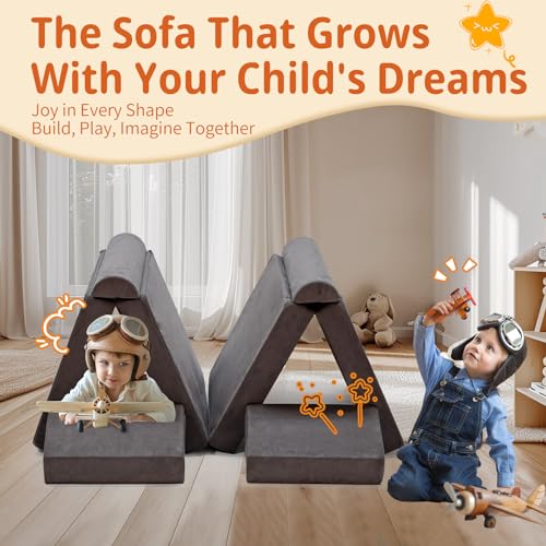 Grey 8-Piece Modular Kids Play Couch Convertible Foam Sofa Washable Cover