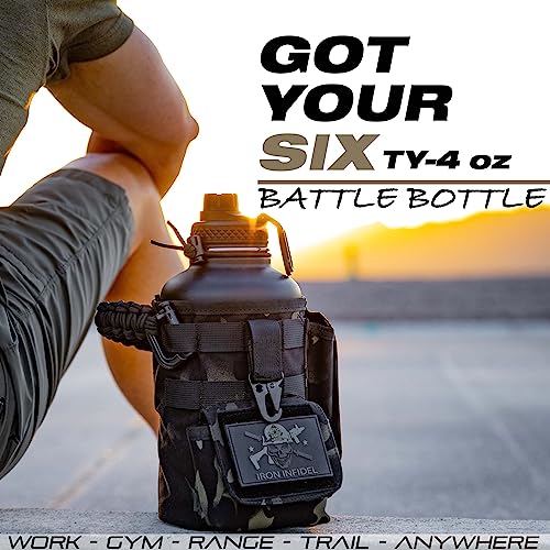 Insulated Water Bottle with Paracord Handle 64 oz Black Camo - Rugged Stainless Steel Jug with Removable Sleeve