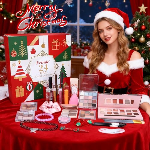 Erinde Makeup Advent Calendar 2025, 24 Days Christmas Gift Makeup Set for Teen Girls & Women, 2025 Xmas Holiday Countdown Calendar Beauty & Cosmetics Holiday Surprise Make Up Gift Kits for Women