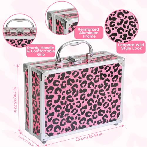 Pink All-In-One Teen Makeup Kit with Leopard Case - 28 Eyeshadow Colors & Accessories