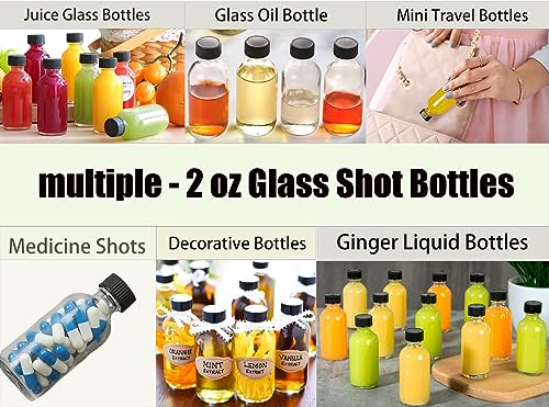 White 24-Pack 2oz Glass Ginger Shot Bottles with Caps & Funnels