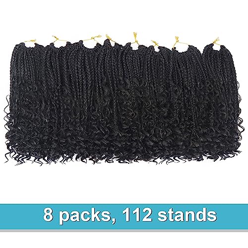 8 Inch Goddess Box Braids Crochet Hair with Curly Ends - Pack of 8, 1B