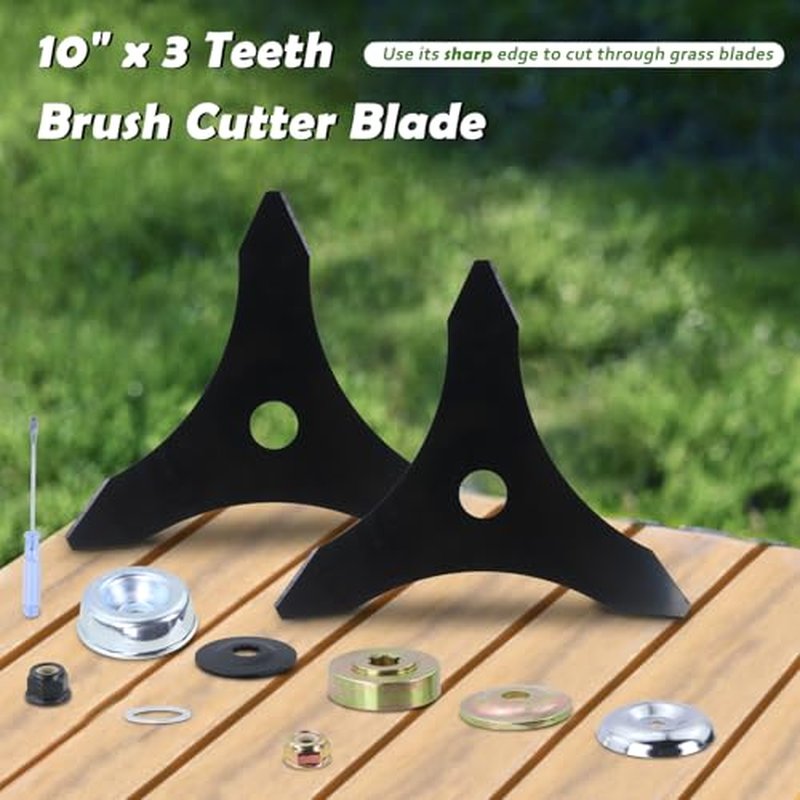 10" x 3 Teeth Carbon Steel Brush Cutter Blade Replacement for Weed Eater Trimmer Blade for 20mm or 25.4mm Arbor Compatible with Husqvarna, Stihl, Ego, Oregon, Hitachi (2 Pack)