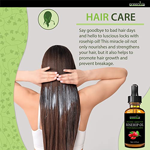 GreenIVe Organic Rosehip Oil - 16 Fl Oz Cold Pressed Virgin Skin & Hair Oil - Pack of 1