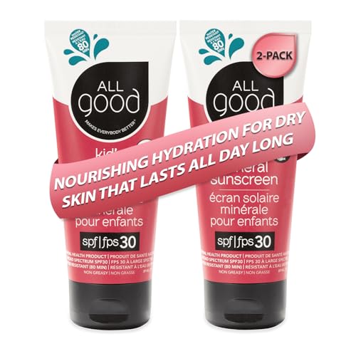 All Good Baby & Kids SPF 30 Mineral Sunscreen Lotion Pack of 2 - UVA/UVB, Reef Safe, Water Resistant, Zinc & Shea Butter, 3 oz