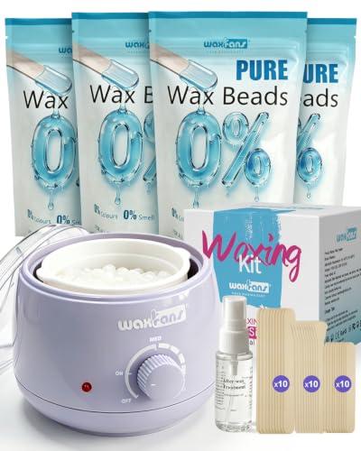 Waxfans Mini Purple Wax Kit & Facial Wax Beads for Sensitive Skin, Adjustable Temp, 400g