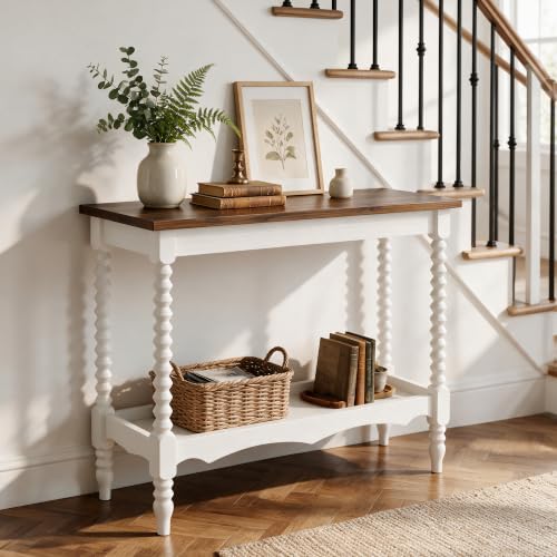 White Brown 2-Tier Console Table for Entryway & Living Room - 41.3x13.8x33.5in