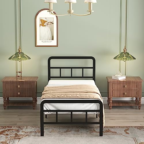 Modern Twin XL Bed Frame with Headboard and Footboard - Heavy Duty Metal Platform, Easy Assembly, Black