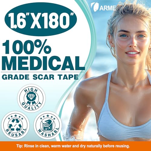 Arme Silicone Scar Tape, Silicone Scar Sheets for Surgical Scars(1.6"x180" Roll-4.6M), Medical Grade Scar Tape Reusable Sheets for Scar Treatment, Soft Scars Tapes for C-Section Keloid Tummy Tuck