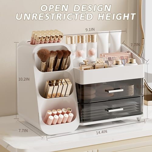 Makeup Organizer with Drawers, Large Capacity Cosmetics Display Case, stationery storage box, bathroom beauty storage suitable for your beauty essentials (white)