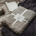 Linen Throw Blanket 79x57 Inches - Natural Flax, Soft, Breathable Bed Cover - MINUPWELL