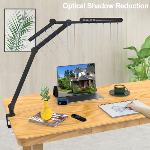 Dark Black Micomlan Clamp Desk Lamp with Remote, 24W Auto Dimming Architect LED Light for Home Office
