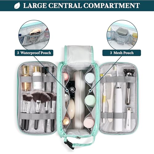 PAVILIA Large Toiletry Bag for Men Women, Mens Travel Bag Toiletries Organizer Case for Grooming, Travel Essentials Shaving Dopp Kit, PU Leather Water Resistant Cosmetic Pouch, Teal Chevron