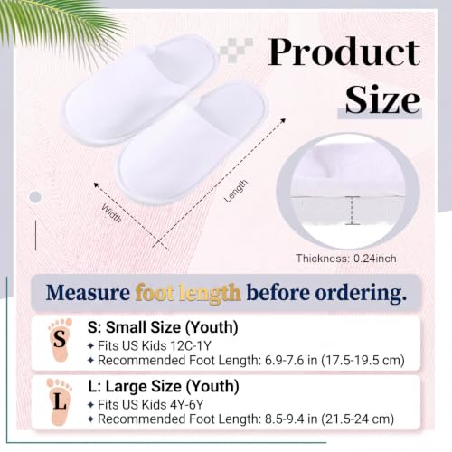 Kids Disposable Slippers Bulk 12 Pairs Large White Closed Toe Travel Footwear