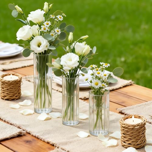 Trxvxo 24 Pcs Ribbed Glass Vases & Hurricane Holders - 2.5" Wide, 5/6/8" Heights