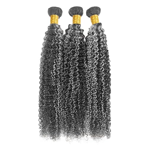 P1B Grey Brazilian Curly Wave Hair Bundles 12-34in 150g 3pc Two-Tone Sliver/Black