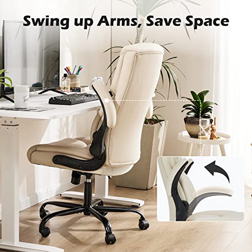 DUMOS Leather Office Chair Cream White 1pc Ergonomic Lumbar Support