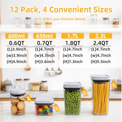 12 Pack Airtight Food Storage Containers Set - Clear Plastic Kitchen Organization