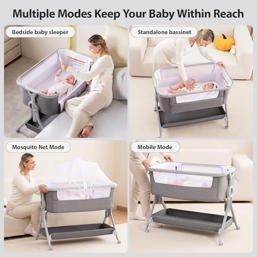 Baby Bassinet Bedside Crib - 3-in-1 Portable Infant Sleeper with Adjustable Height