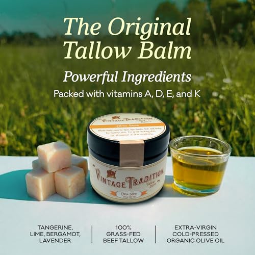 Vintage Tradition Citrus Shine Tallow Balm for Oily Skin & Razor Burn – 2 oz