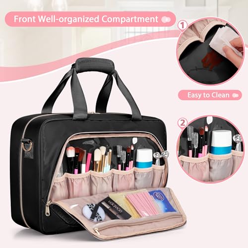 Extra Large Toiletry Bag for Women with 4 Individual Cases, Large Travel Makeup Organizer Bag with Hair Tool Pocket and Makeup Brushes Compartment