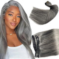 Salt and Pepper Hair Wefts Sew-in Hair Extensions - Grey White Highlights - 12 Inch, 80G - Variation of THIS listing