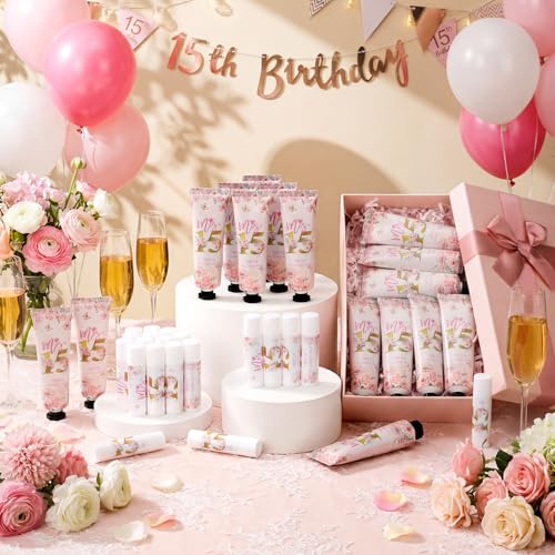 Pink Quinceañera Party Favor Gift Set - 25pcs Hand Cream & Lip Balm for Guests - Variation: Pink