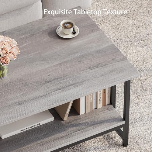 Modern 2-Tier Wooden Coffee Table with Storage - Rustic Gray, 39.4"