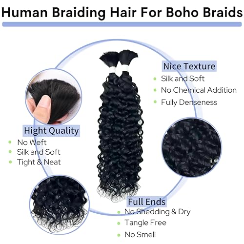 Hunt Charm Water Wave Human Braiding Hair 16inch Boho Curly Extensions 100g - Natural Color