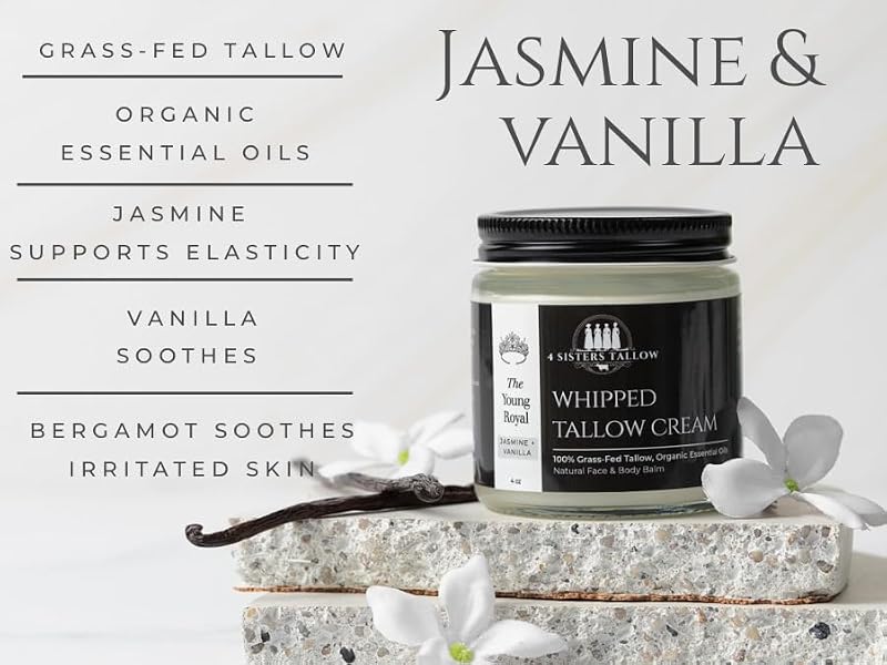 Jasmine Vanilla Grass Fed Beef Tallow Face Moisturizer - 4 Fl Oz - Organic & Natural