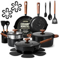Ceramic Cookware Set - 21 Pieces with Non-Stick Coating & Glass Lids - Black